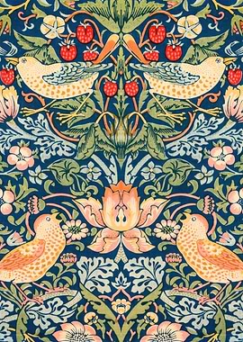 Floral and Bird Pattern on Blue,William Morris
