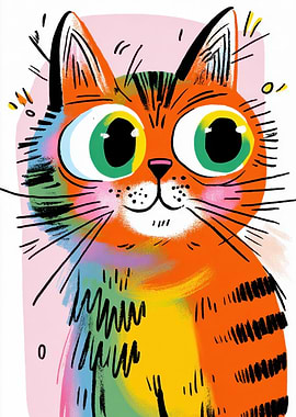 Cartoon Orange Cat with Big Eyes