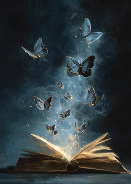 Butterflies emerging from an open book