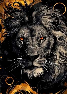 Lion Portrait with Golden Accents