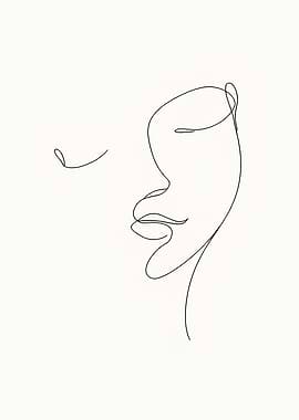 Minimalist Line Art Happy Woman's Face