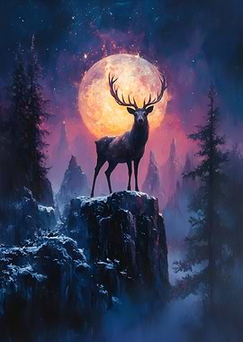 Majestic Deer Under a Glowing Moon
