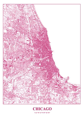 Chicago City Map in Pink
