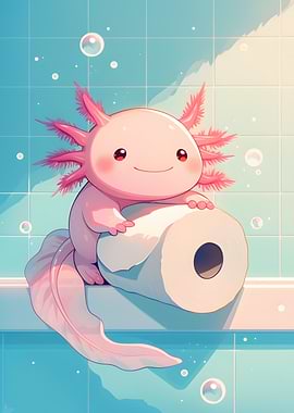 Cute Axolotl with Toilet Paper Roll