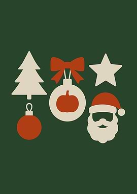Minimalist Christmas Icons – Modern Holiday Wall Art with Santa & Ornaments