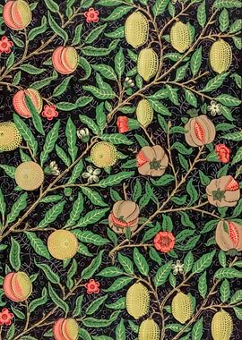 Fruit and Floral Pattern on Black,William Morris
