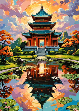Asian Temple Reflection