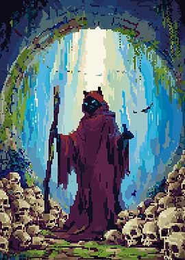 Pixel Art Necromancer in Skull Cave