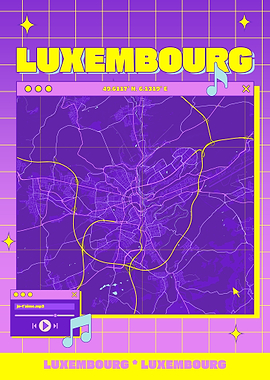 Luxembourg Map Retro Aesthetic