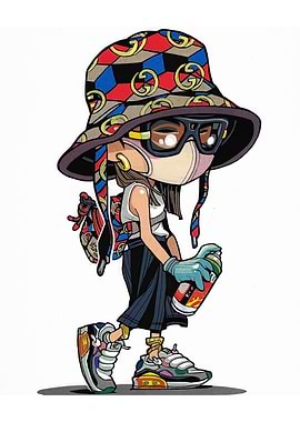 Fashionable Cartoon Character with Spray Paint