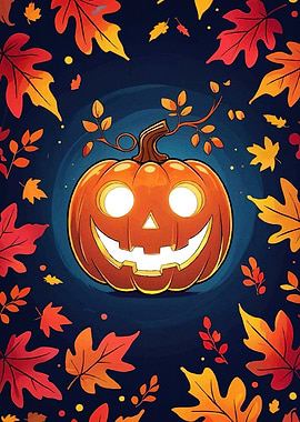 Halloween Pumpkin Autumn Leaves