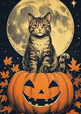 Halloween Cat Pumpkin Moon