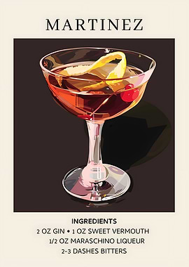 Martinez Cocktail Recipe Illustration