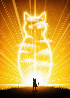 Cat Silhouette with Celestial Cat Figure