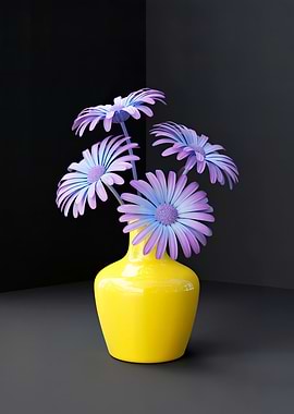 Yellow Vase with Purple Flowers