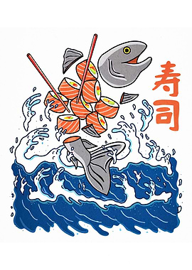 Sushi Salmon Roll Wave Illustration