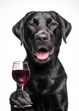 Black Labrador with Wine Glass
