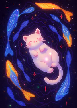 Cosmic Cat with Fish Constellation