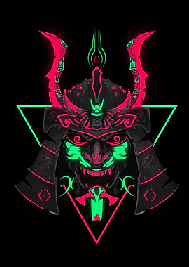 Neon Samurai Mask Illustration