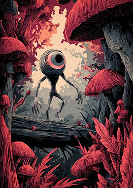 Eyeball Creature in Mushroom Forest
