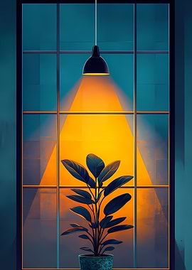 Plant in front of window with light