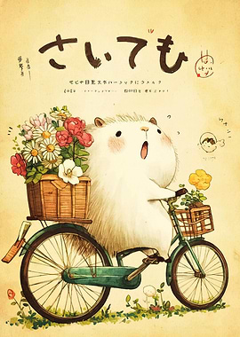 Cute Animal on Bicycle with Flowers
