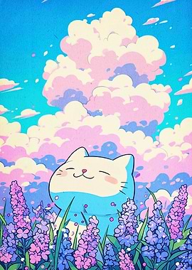 Cute Cat in Lavender Field