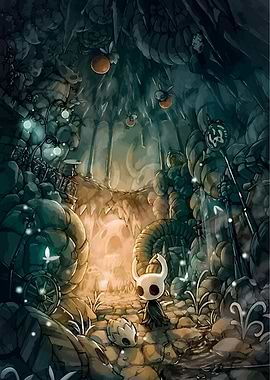 Hollow Knight in a cavern