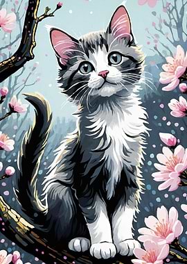 Kitten Cherry Blossoms
