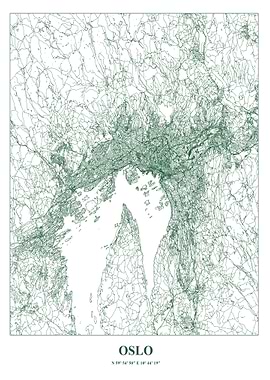 Oslo City Map Green Line Art