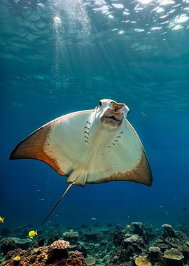 Underwater Stingray Over Coral Reef