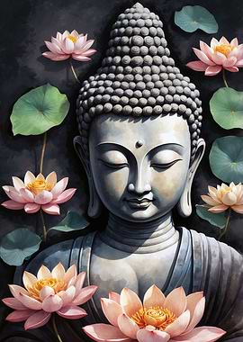 Buddha with Lotus Flowers