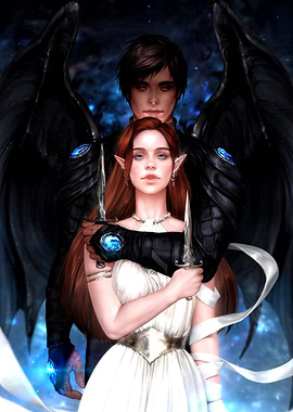 Fantasy Couple with Daggers and Wings