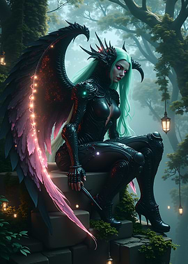 Winged Dark Fairy in Forest