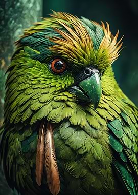 Emerald Parrot Portrait — Lush Green Feather Study