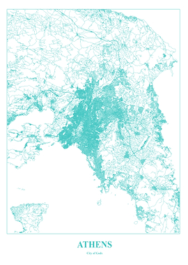 Athens City Map - Teal Lines