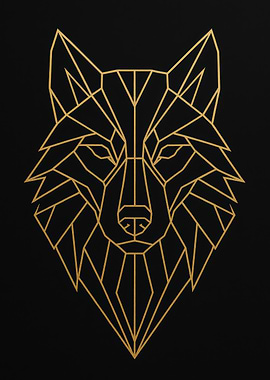 Geometric Wolf Head Gold on Black