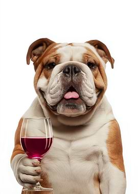 Bulldog with Wine Glass