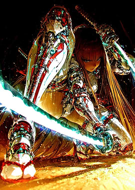Cyberpunk Samurai Girl with Glowing Katana