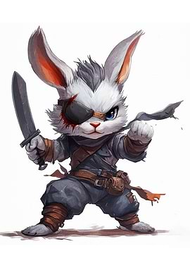 Warrior Rabbit with Sword and Eyepatch
