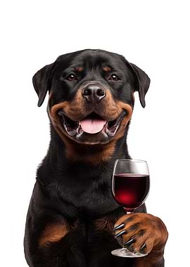 Rottweiler with Wine Glass
