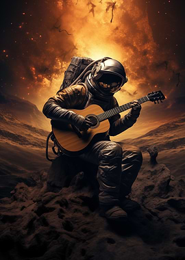 Astronaut playing guitar