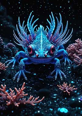 Bioluminescent Blue Axolotl — Fantasy Underwater Creature Illustration