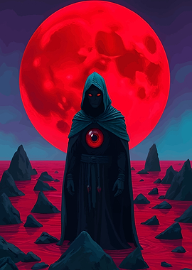 Hooded Figure with Red Moon
