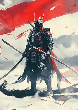 Samurai Warrior in Armor with Swords