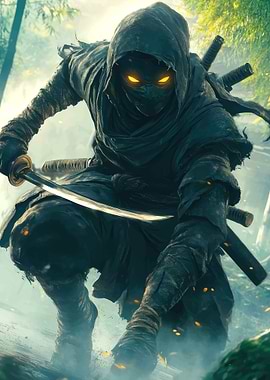 Hooded Ninja with Glowing Eyes