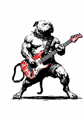 Muscular Dog Playing Electric Guitar