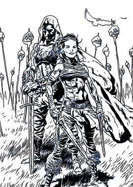 Warrior Duo in a Grim Landscape