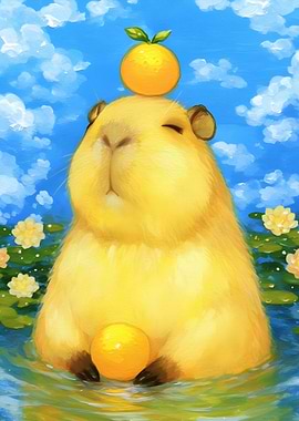 Capybara with Orange Fruit