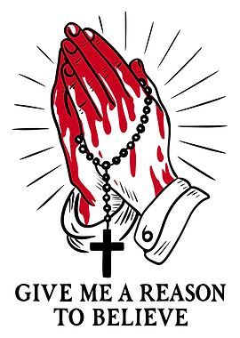 Bloody Hands Praying with Rosary